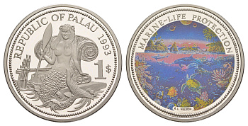Палау 1 доллар 1993 Защита морской жизни KM 3 медно-никель PROOF 4044-1321