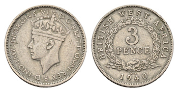 Британская Западная Африка 3 пенса 1940 Георг VI (1936-1952) KM 21 медно-никель 218-1052