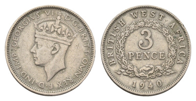 Британская Западная Африка 3 пенса 1940 Георг VI (1936-1952) KM 21 медно-никель 218-1052