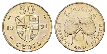 Гана 50 седи 1991 два барабана KM 31 медно-никель  UNC  M65-09
