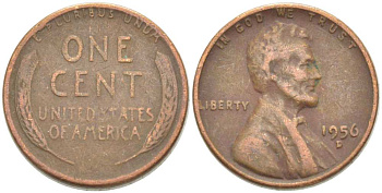 США 1 ЦЕНТ 1956 D, ЛИНКОЛЬН KM А132 медь цинк 218-1029
