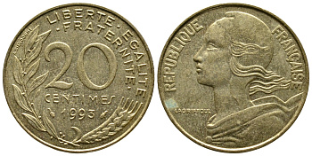 ФРАНЦИЯ 20 САНТИМОВ 1993 KM 930 медь алюминий никель 93-1356