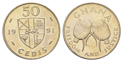 Гана 50 седи 1991 два барабана KM 31 медно-никель  UNC  M65-09