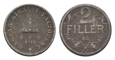 Венгрия 2 филлера 1918 KB, Карл I (1916-1918) KM 497 железо 4665-422