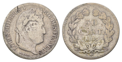 Франция 50 сантимов 1845 B, Луи-Филипп I (1830-1848) KM 768 серебро 4623-1148