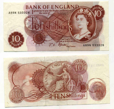 АНГЛИЯ 10 ШИЛЛИНГОВ 1966-1970 ПОДПИСЬ FORDE Pick 373c бумага 8589-22-1-1