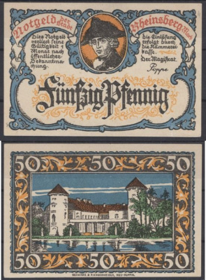 Рейнсберг 50 пфеннигов 1922 Grabowski 1120.4b бумага UNC (пресс) 2193-48-2-1