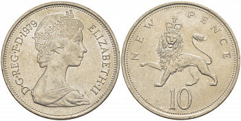 Великобритания 10 пенсов 1979 Елизавета II (1952-2022) KM 912, Spink 4231 (F1) медно-никель  4403-724