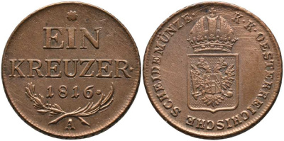 АВСТРИЯ 1 КРЕЙЦЕР 1816 А, ФРАНЦ II (1792-1835) KM 2113 медь 117-522
