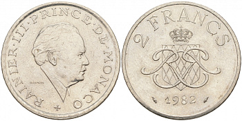 Монако 2 франка 1982 Ренье III (1949-2005) KM 157 никель 73-1635