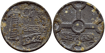 НИДЕРЛАНДЫ 1 ЦЕНТ 1942 ВИЛЬГЕЛЬМИНА (1890-1948) KM 170 цинк 46-463