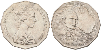 Австралия 50 центов 1970 200 лет австралийскому путешествию капитана Кука KM 69 медно-никель UNC 4512-1234