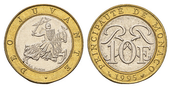 Монако 10 франков 1995 Ренье III (1949-2005) KM 163 биметалл 4681-344