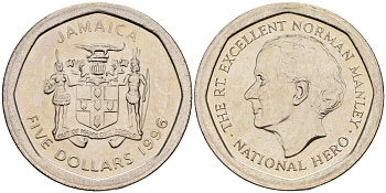 Ямайка 5 долларов 1996 KM 163 нержавеющая сталь UNC 4118-533