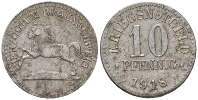 Брауншвейг 10 пфеннигов 1918 Funck 56.2A, Men05 3454.3, Men18 4388.3, Jeger 3a железо 99-943