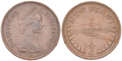 Великобритания 1/2 новый пенни 1971 Елизавета II (1952-2022) KM 914, Spink 4239 бронза 4614-767