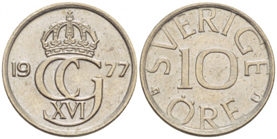 Швеция 10 эре 1977 U Карл XVI Густав (1973- ) KM 850 медно-никель 112-1138