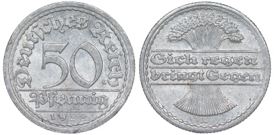 Германия 50 пфеннигов 1922 A KM 27, J. 301 алюминий 4148-851