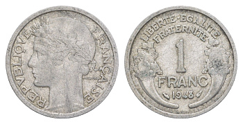 Франция 1 франк 1948 KM 885a алюминий 4641-1024