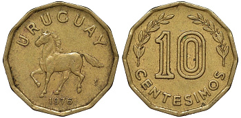 Уругвай 10 сентесимо 1976 KM 66 алюминиевая бронза 4164-744
