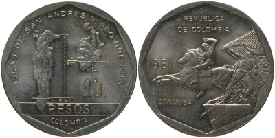 Колумбия 10 песо 1981 KM 270 никель латунь 4565-326