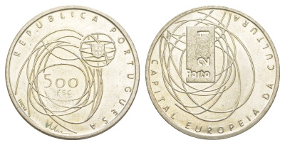 Португалия 500 эскудо 2001 Порту - Культурная столица Европы KM 733 серебро BU 32-744