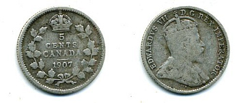 Канада 5 центов 1907 Эдуард VII (1901-1910) KM 13 серебро 46-2459