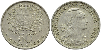 Португалия 50 сентаво 1959 KM 577 медно-никель 4395-835