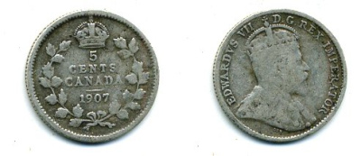 Канада 5 центов 1907 Эдуард VII (1901-1910) KM 13 серебро 46-2459
