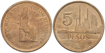 Колумбия 5 песо 1980 KM 268 бронза 4517-226