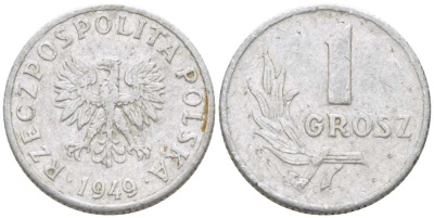 ПОЛЬША 1 ГРОШ 1949 KM 39, Parchimowicz 201 алюминий 45-1242