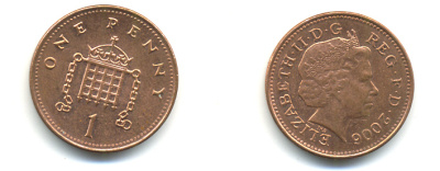 Великобритания 1 пенни 2006 Елизавета II (1952-2022) KM 986, Spink 4710 (B5) сталь плакированная медью 177-563