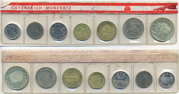 Австрия набор из 7 монет  1973  2, 5, 10, 50 грошей, 1, 5, 10 шиллингов, в целлофане KM PS 27 PROOF 4399-2-2