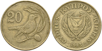 Кипр 20 центов 1983 птичка KM 57.1 никель латунь 4140-724