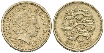 Великобритания 1 фунт 2002 Елизавета II (1952-2022) KM 1030 никель латунь 4175-617