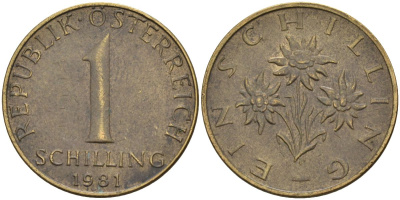 Австрия 1 шиллинг 1981 KM 2886 алюминиевая бронза 4592-1022