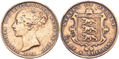 Джерси 1/26 шиллинга 1861 Виктория (1837-1901) KM 2 медь 4517-1011