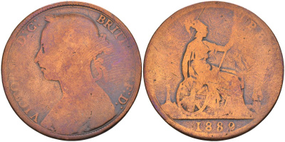 Великобритания 1 пенни 1889 Виктория (1837-1901) KM 755, Spink 3954 бронза 4117-713