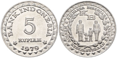 Индонезия 5 рупий 1979 FAO, планирование семьи KM 43 алюминий  UNC  4610-436