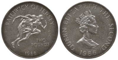 Джерси 2 фунта 1986 XIII игры Британского содружества в Эдинбурге KM 67.1 медно-никель UNC 00-00