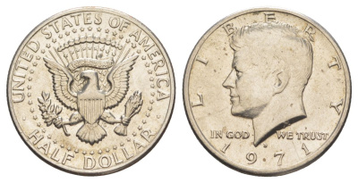 США 1/2 доллара (50 центов) 1971 D, Джон Кеннеди KM 202b медь плакированная медно-никелем aUNC 97-835