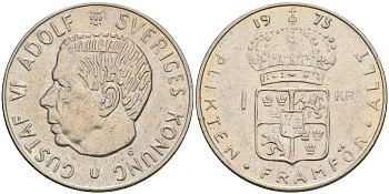 Швеция 1 крона 1973 Густав VI Адольф (1950-1973) KM 826а медь плакированная медно-никелем 4364-3453