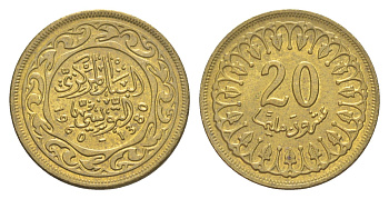 Тунис 20 миллимов 1960 AH 1380 KM 307 латунь aUNC 4651-863