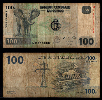 ДР Конго 100 франков 2007 Pick 98 a бумага 8602-15-1-1