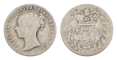 Великобритания 3 пенса 1859 Виктория (1837-1901) KM 730, Spink 3914 серебро 1520-1233