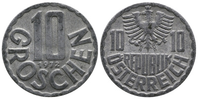 АВСТРИЯ 10 ГРОШЕЙ 1972 KM 2878 алюминий 54-952