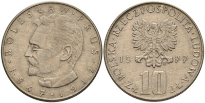 Польша 10 злотых 1977 MW, Болеслав Прус KM 73 медно-никель 4141-333