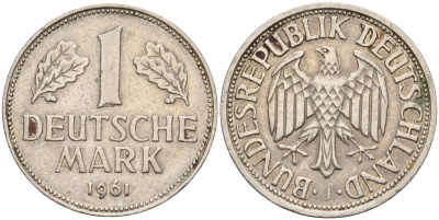 ФРГ 1 марка 1961 J KM 110, J. 385 медно-никель 4177-843