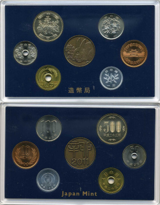 Япония набор из 6 монет + жетон 2011 официальный набор в пластиковой упаковке, жетон год кролика KM MS 284 6-5-1-39