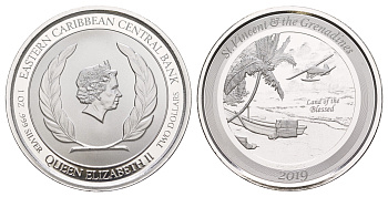 Восточные Карибы - Сент-Винсент и Гренадины 2 доллара 2019 Гидросамолёт KM 22 серебро BU 11-148-44